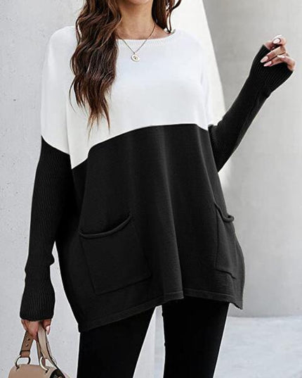 Two Tone Pullover Sweater with Pockets