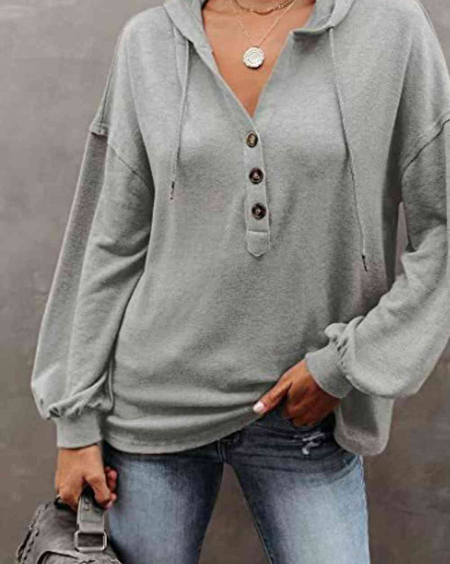Buttoned Drop Shoulder Hoodie
