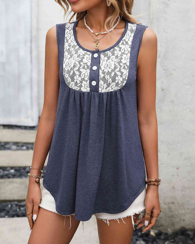 Lace Contrast Scoop Neck Tank