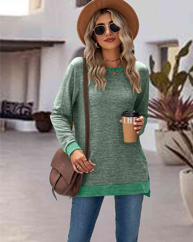 Round Neck Long Sleeve Blouse