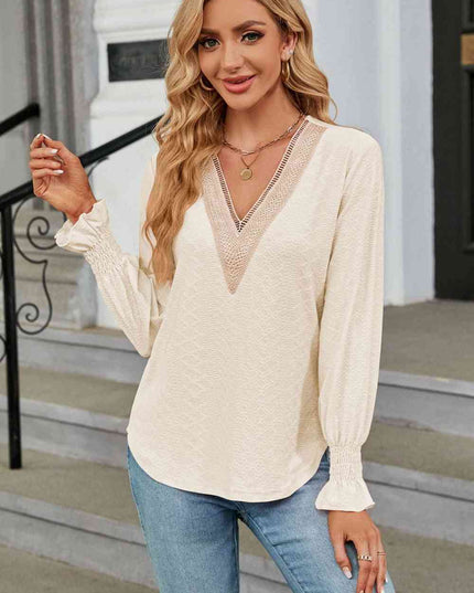 V-Neck Flounce Sleeve Blouse