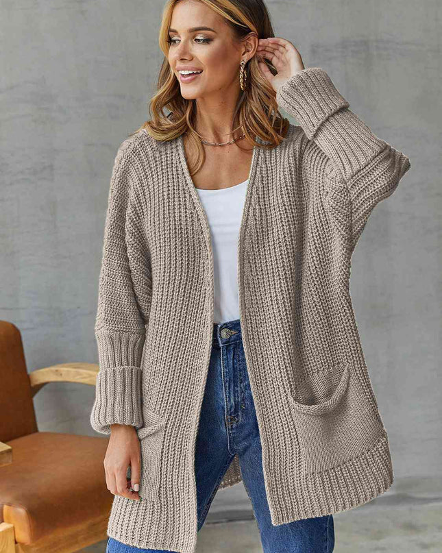 Open Front Long Sleeve Cardigan with Pockets