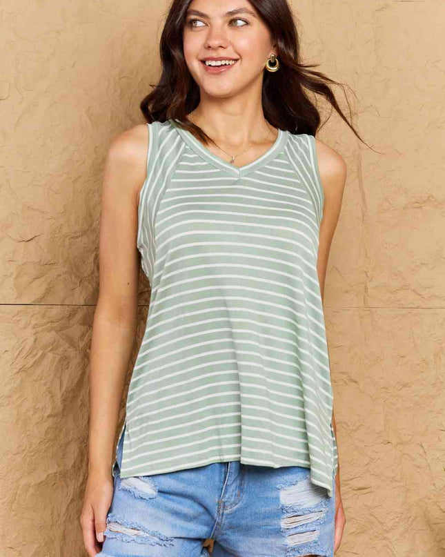 Doublju Full Size Striped Sleeveless V-Neck Top