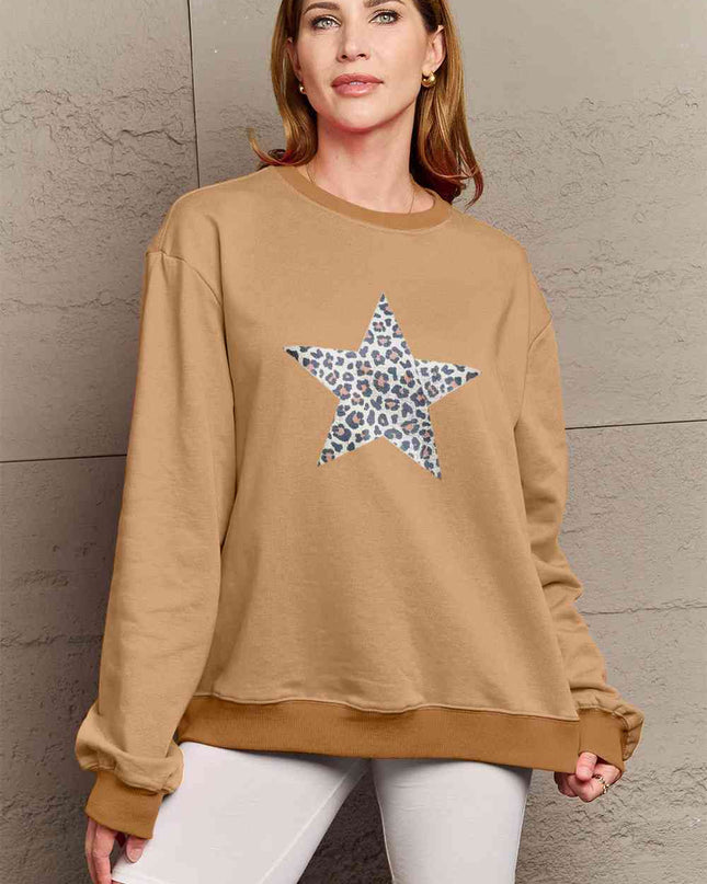 Simply Love Full Size Leopard Star Graphic Sweatshirt