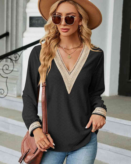 V-Neck Long Sleeve Blouse