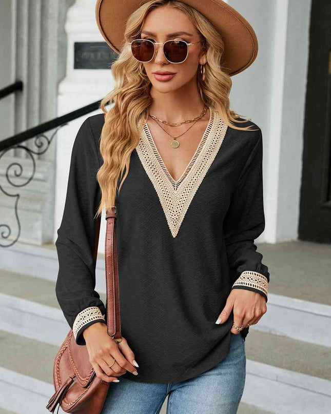 V-Neck Long Sleeve Blouse