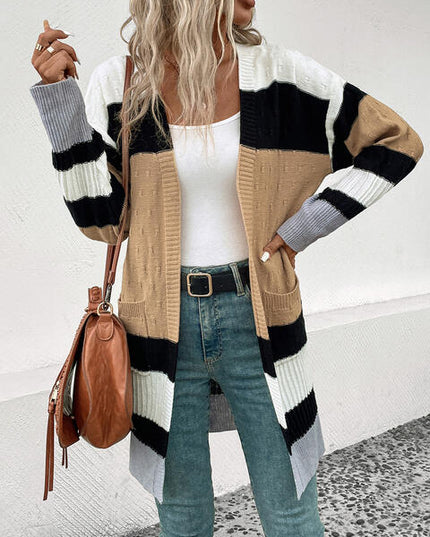 Color Block Open Front Drop Shoulder Cardigan