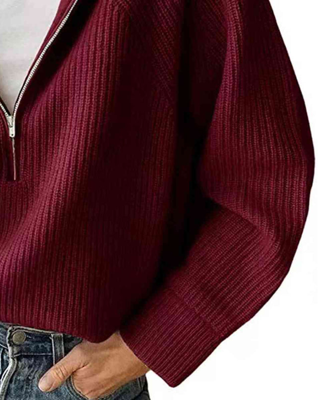 HaIf Zip Long Sleeve Knit Top