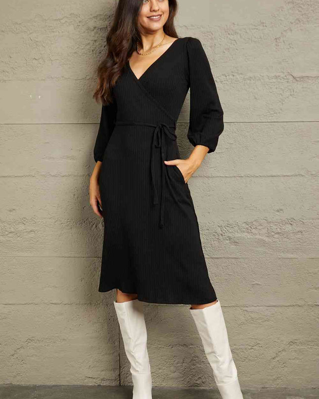 Culture Code Full Size Surplice Flare Ruching Dress