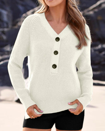 Half Button Long Sleeve Knit Top