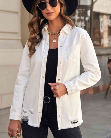 Distressed Snap Down Denim Jacket