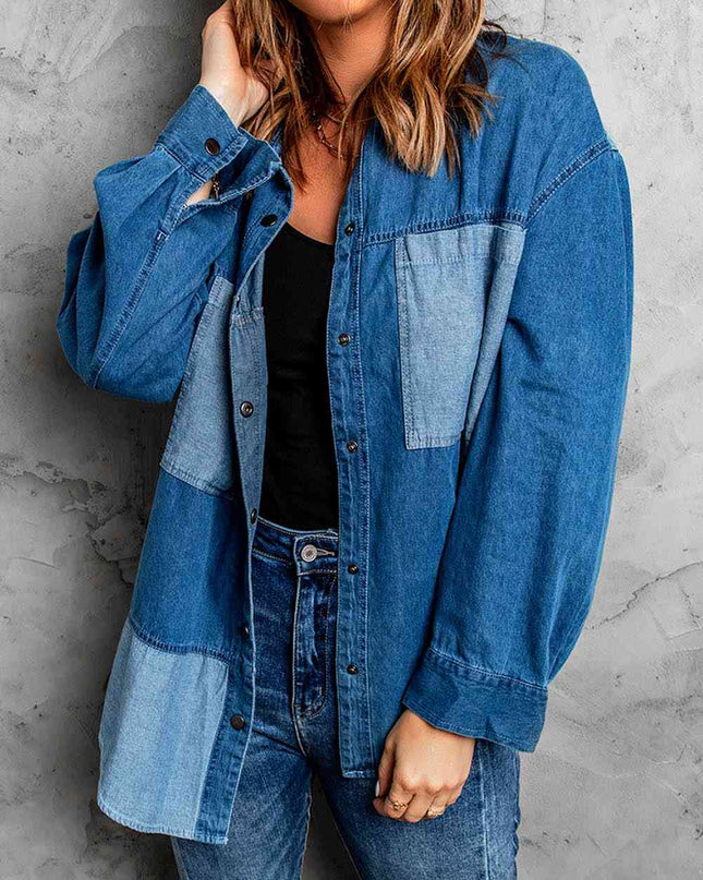 Color Block Snap Denim Jacket