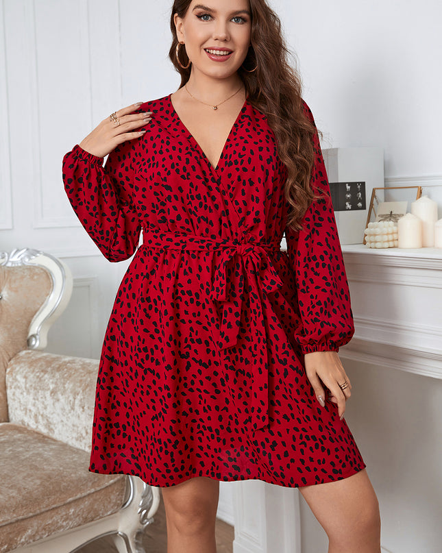 Plus Size Long Sleeve Surplice Neck Dress