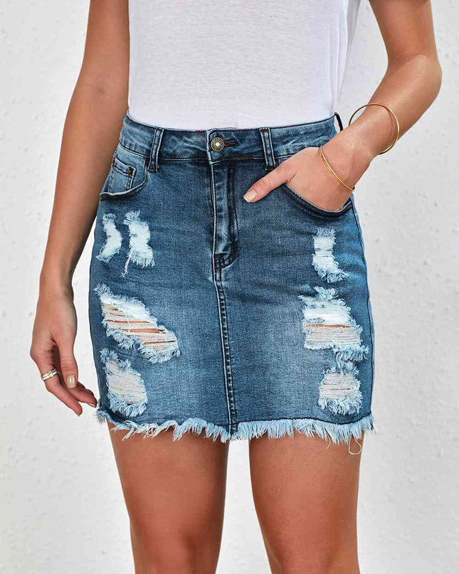 Distressed Raw Hem Denim Mini Skirt