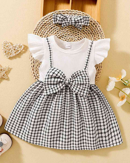 Plaid Bow Detail Round Neck Dress