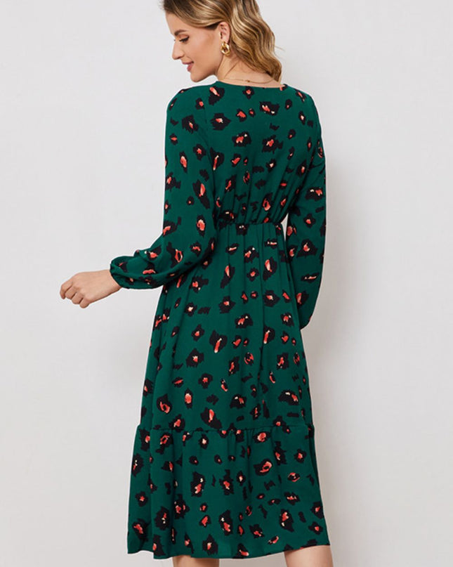 Printed Surplice Neck Long Sleeve Dress