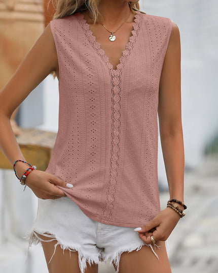 Spliced Lace V-Neck Sleeveless Tank