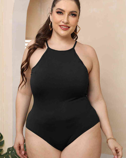Plus Size Halter Neck Spaghetti Strap Bodysuit