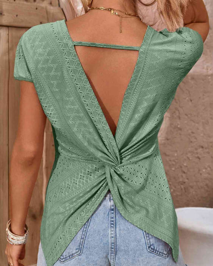 Twisted Open Back Eyelet Top