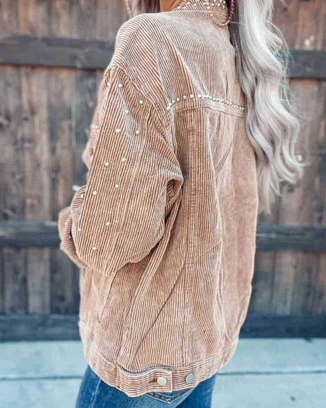 Studded Collared Neck Button Down Jacket