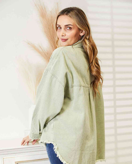 Distressed Raw Hem Denim Jacket