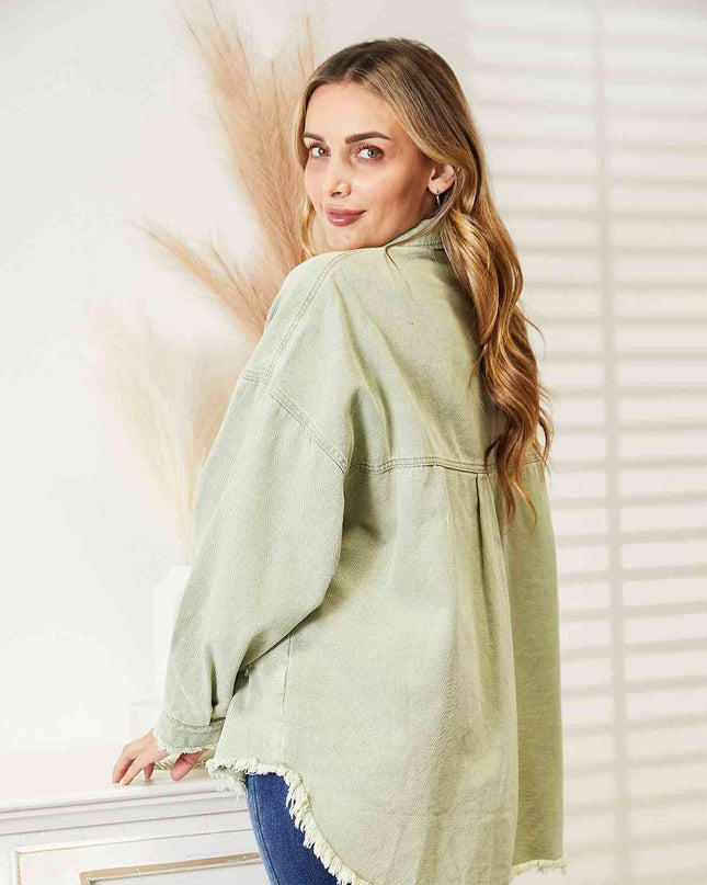 Distressed Raw Hem Denim Jacket