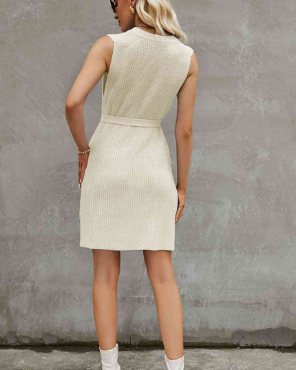 Round Neck Slit Sleeveless Sweater Dress