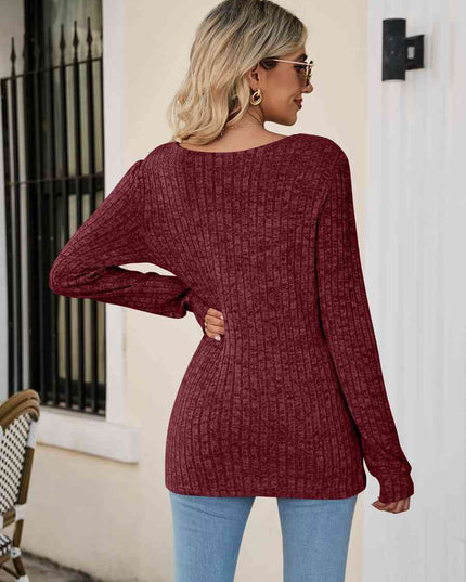 Square Neck Ribbed Long Sleeve T-Shirt