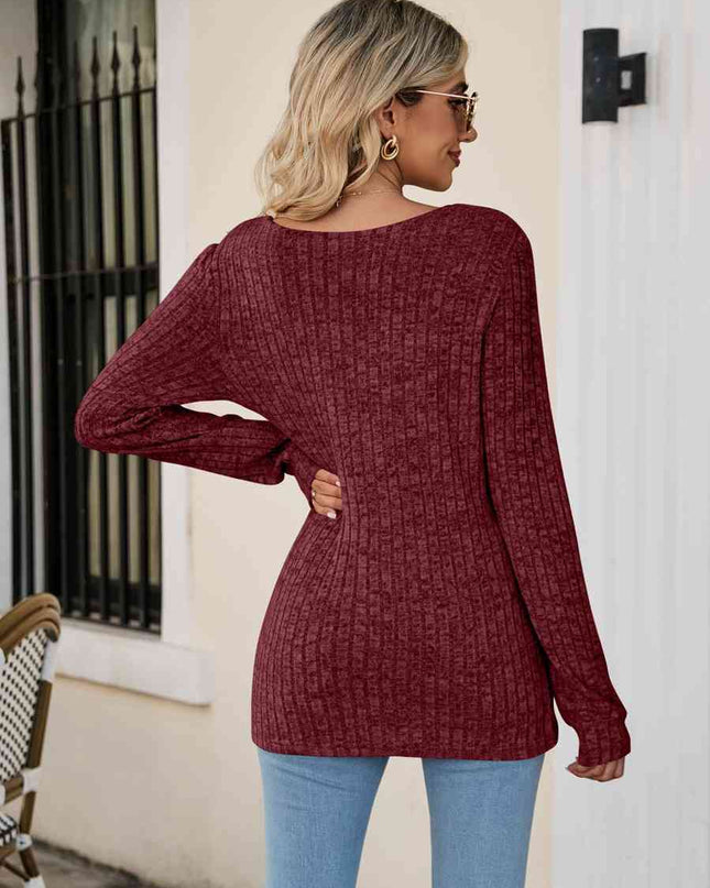 Square Neck Ribbed Long Sleeve T-Shirt