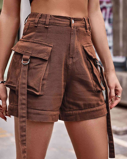 High Waist Denim Cargo Shorts