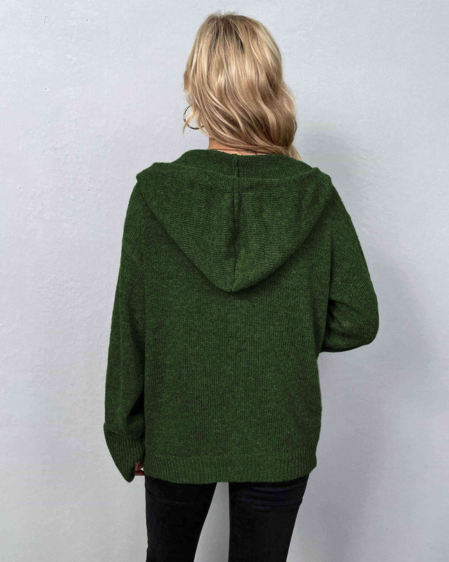 Button-Down Long Sleeve Hooded Sweater