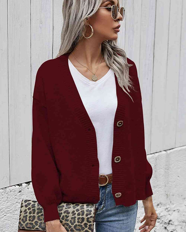 V-Neck Button-Down Dropped Shoulder Cardigan