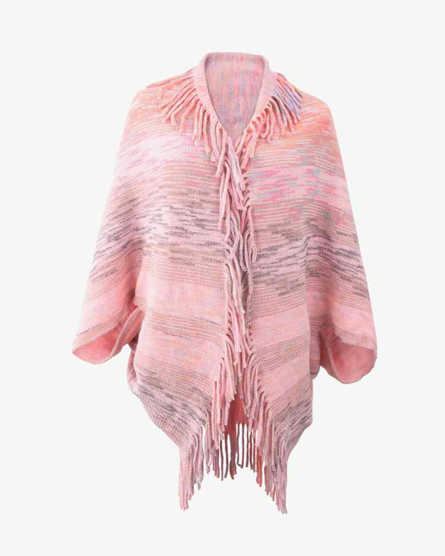 Multicolored Fringe Trim Poncho
