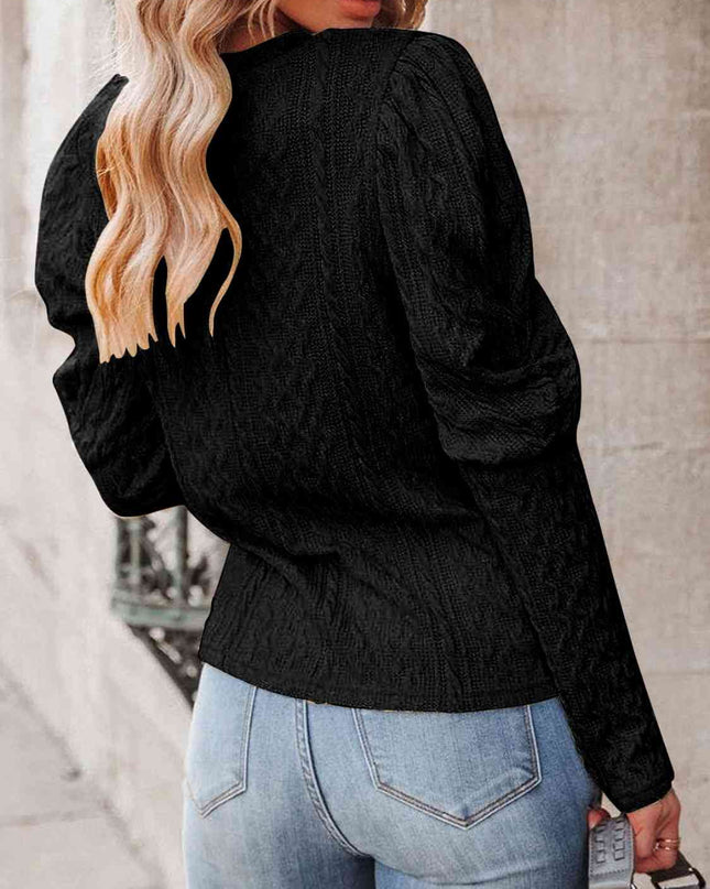 Round Neck Puff Sleeve Knit Top
