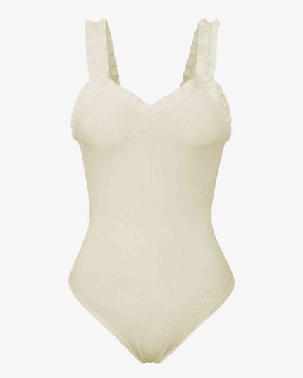 Ribbed Ruffle Trim Sleeveless Bodysuit