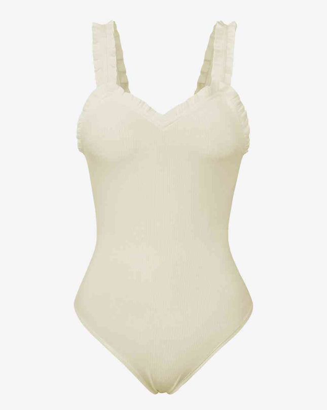 Ribbed Ruffle Trim Sleeveless Bodysuit