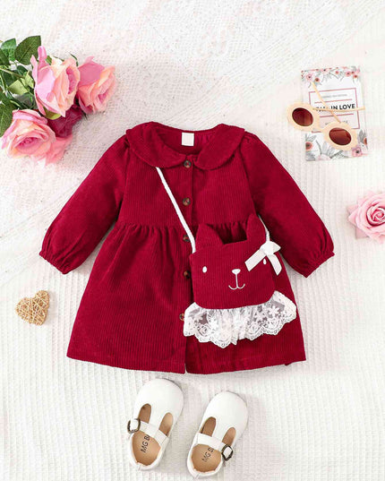 Peter Pan Collar Buttoned Long Sleeve Dress
