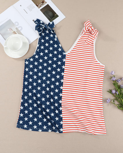 Star and Stripe V-Neck Bow Detail Tank