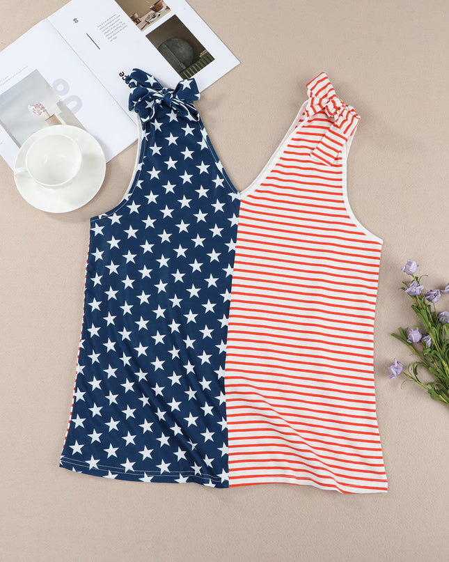 Star and Stripe V-Neck Bow Detail Tank