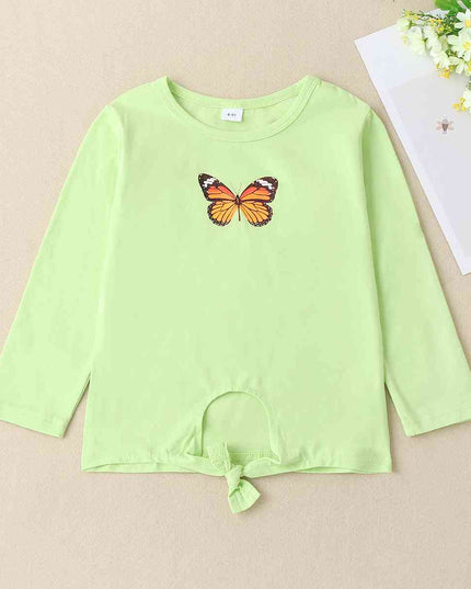 Round Neck Butterfly Graphic Long Sleeve T-Shirt