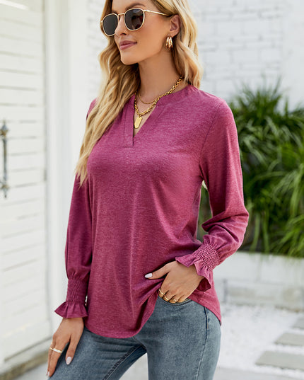 Heathered Flounce Sleeve Curved Hem Top