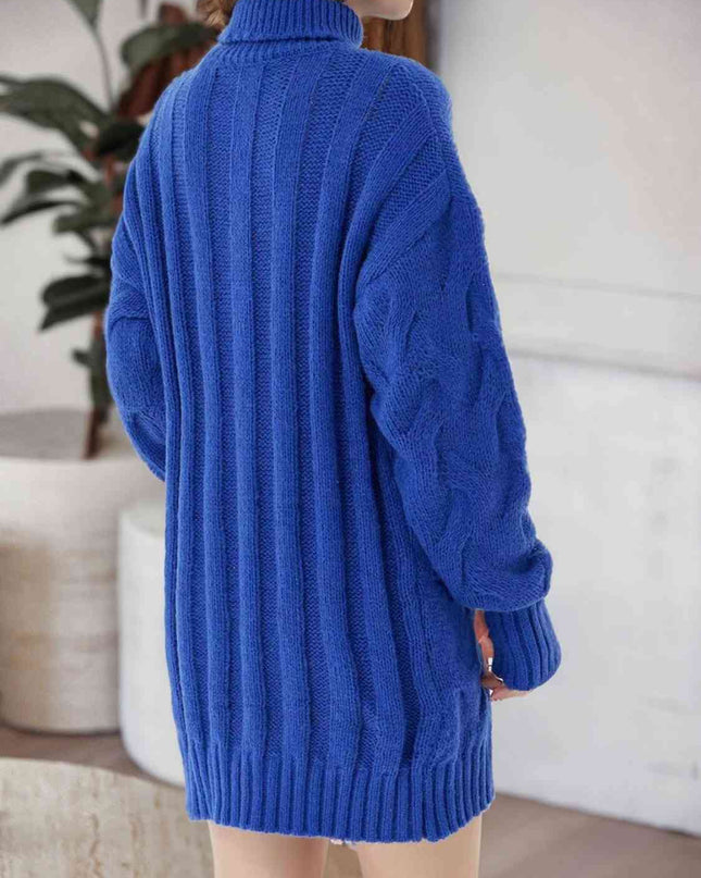 Cable-Knit Turtleneck Sweater Dress