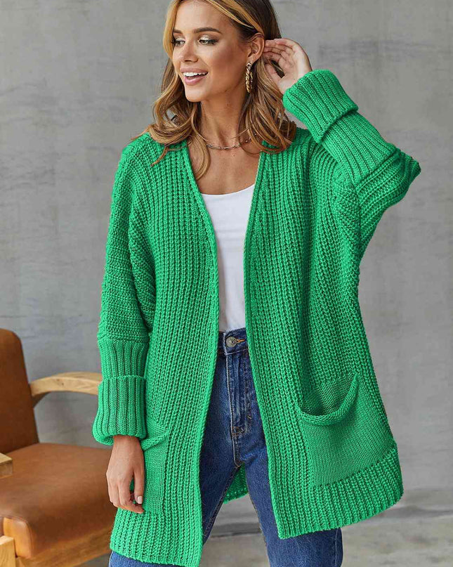 Open Front Long Sleeve Cardigan with Pockets