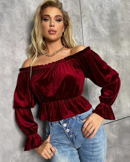 Off-Shoulder Flounce Sleeve Blouse