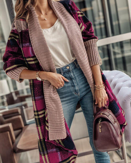Plaid Open Front Long Sleeve Cardigan