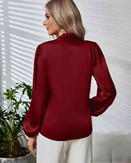Tie Neck Long Puff Sleeve Blouse