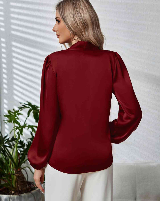 Tie Neck Long Puff Sleeve Blouse