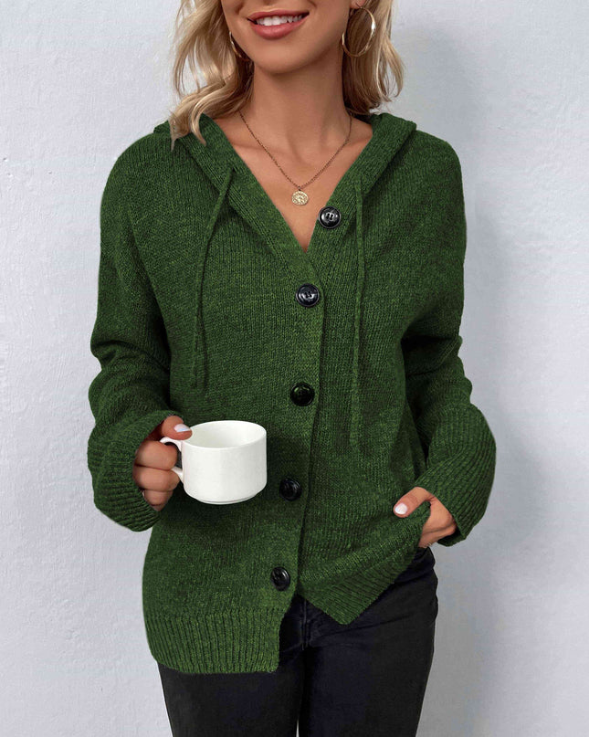 Button-Down Long Sleeve Hooded Sweater