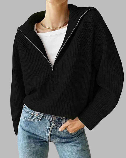 HaIf Zip Long Sleeve Knit Top