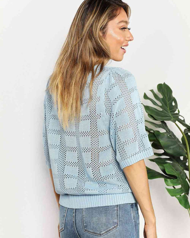 Double Take Ribbed Trim Round Neck Knit Top